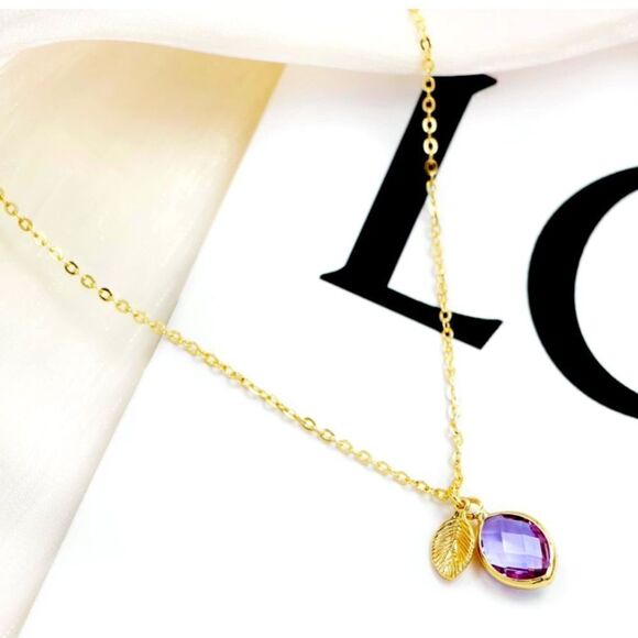 Initial Birthstone Necklace for Women Small Initial Crystal light purple stone - Picture 1 of 7